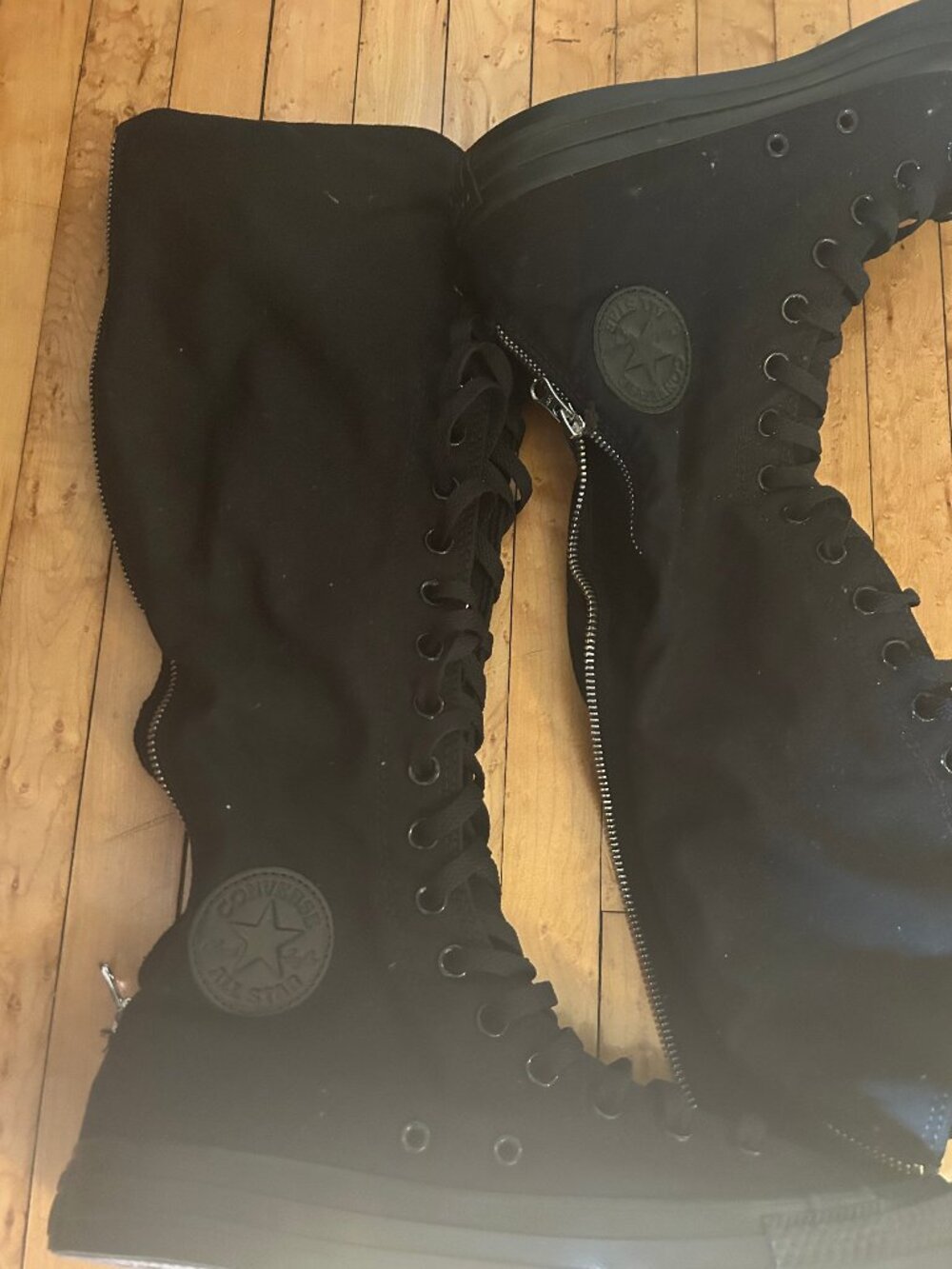 Converse All Star Knee High Black Lace Up Boots w/ Back Zipper Women’s 10 Men’s